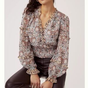 Anthropologie Paisley Print Faux Wrap Bohemian peasant top M